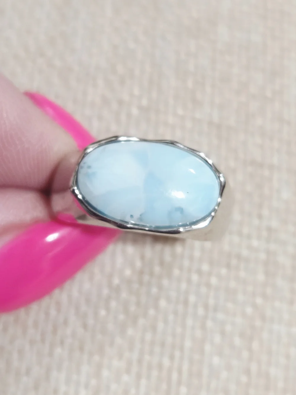 Sterling Silver Larimar Oval Ring - Light Blue~ Size 9
